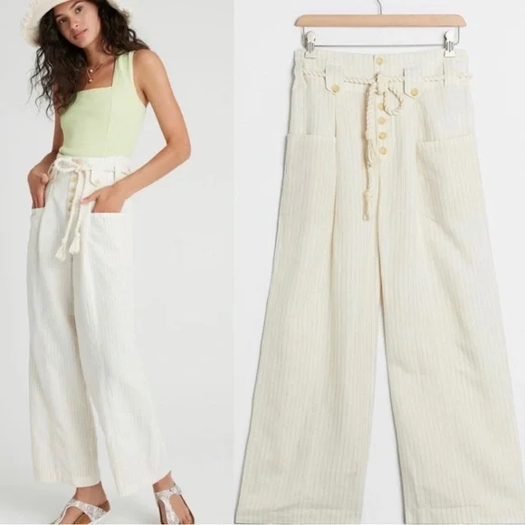 Maeve Anthropologie Wide Leg Linen Blend new High Rise Barrel Boho Summer Siez 8 - Picture 1 of 15